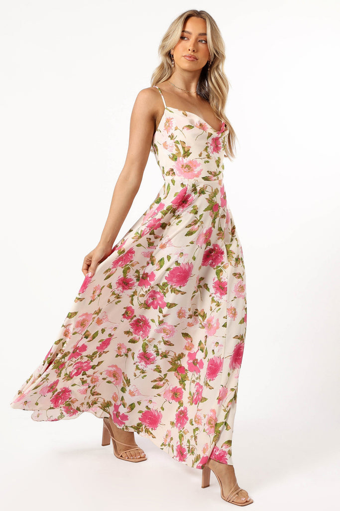 Violetta Cowl Neck Maxi Dress - Ivory Pink