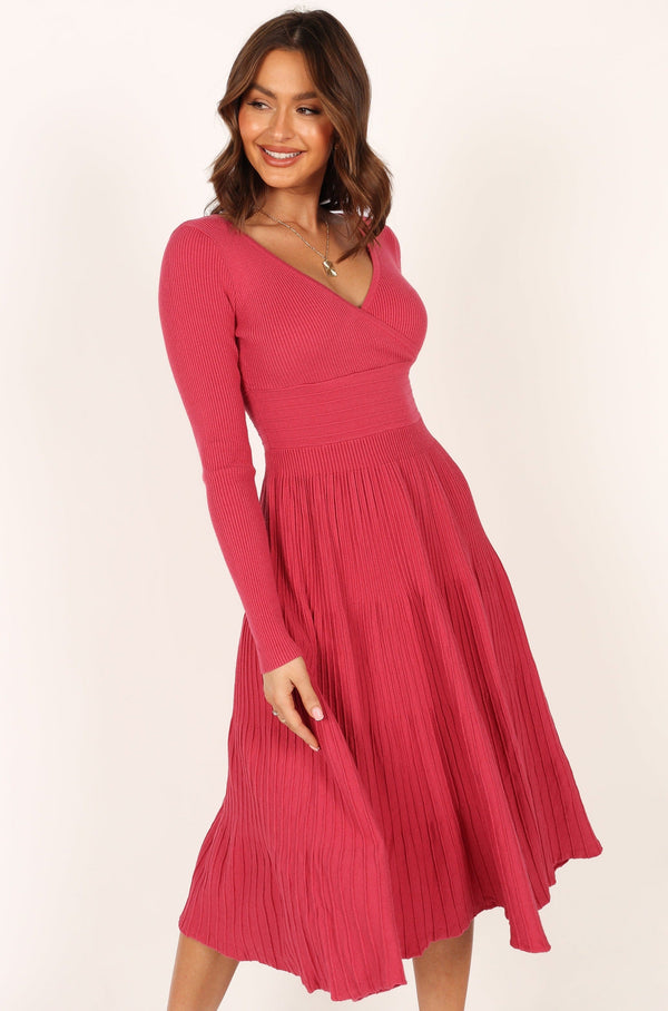 Petal and Pup USA DRESSES Violette Long Sleeve Midi Dress - Berry