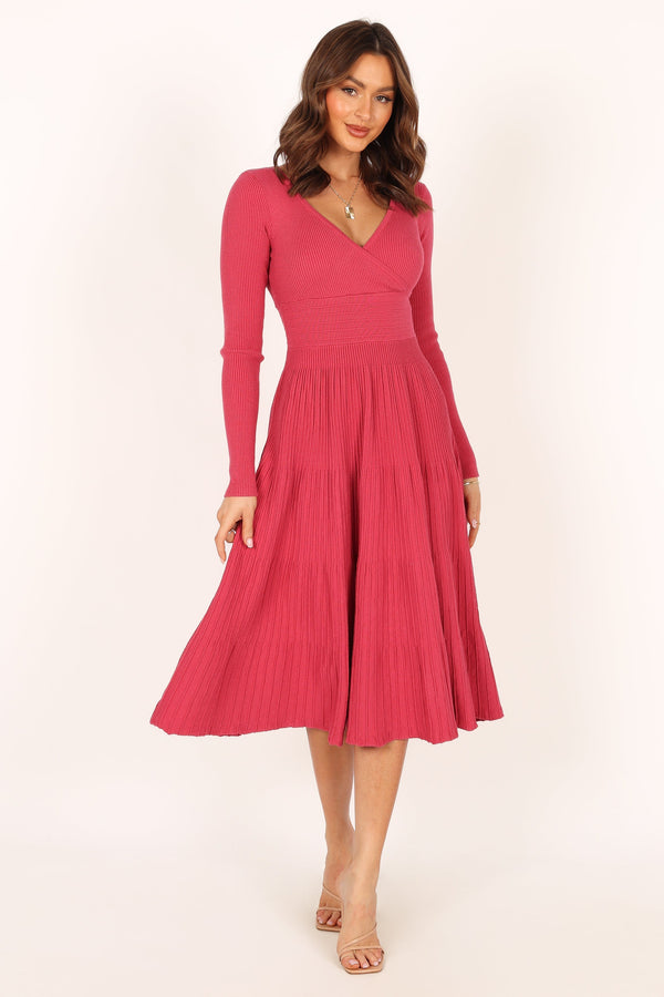 Petal and Pup USA DRESSES Violette Long Sleeve Midi Dress - Berry