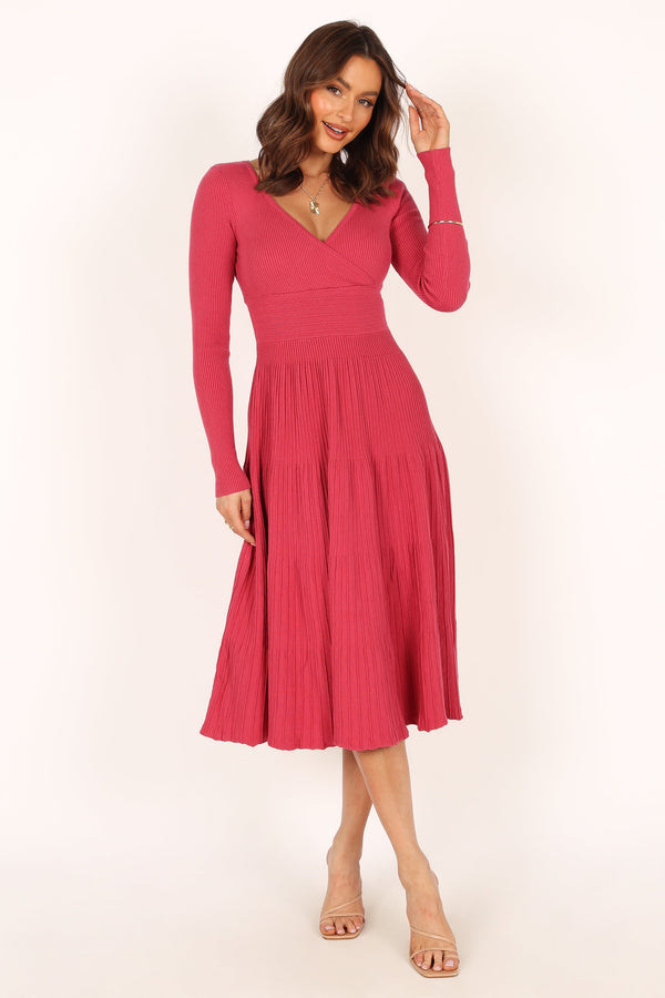 Petal and Pup USA DRESSES Violette Long Sleeve Midi Dress - Berry