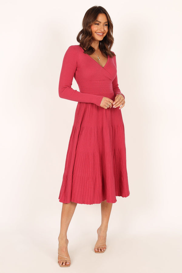 Petal and Pup USA DRESSES Violette Long Sleeve Midi Dress - Berry