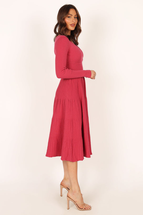 Petal and Pup USA DRESSES Violette Long Sleeve Midi Dress - Berry