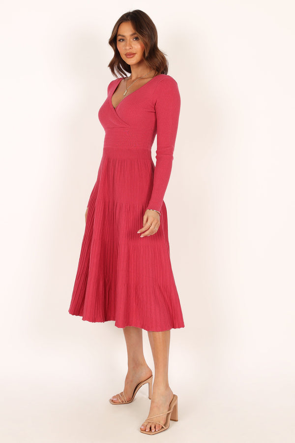 Petal and Pup USA DRESSES Violette Long Sleeve Midi Dress - Berry