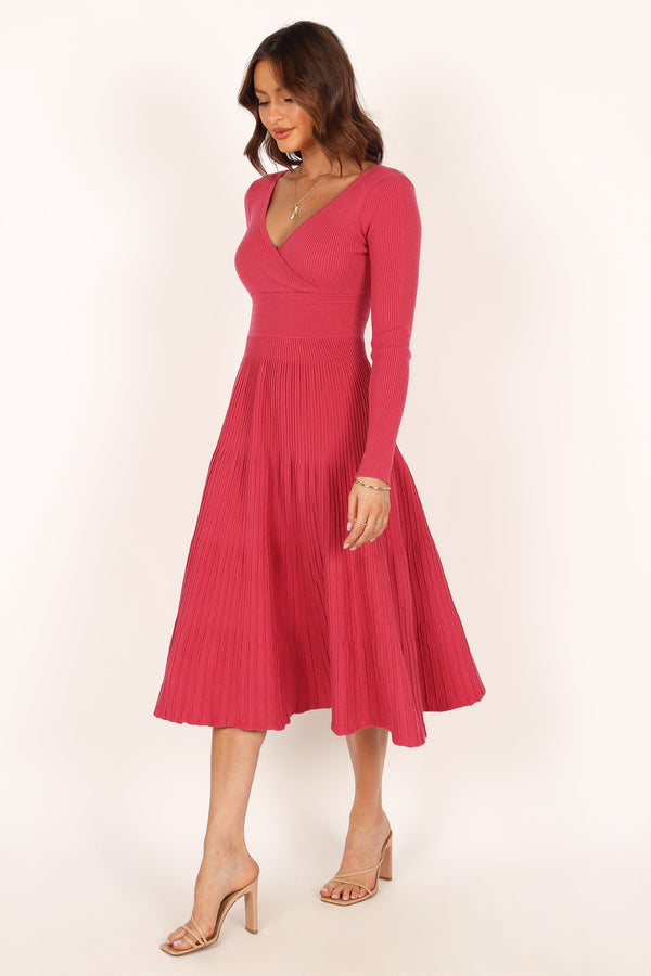 Petal and Pup USA DRESSES Violette Long Sleeve Midi Dress - Berry