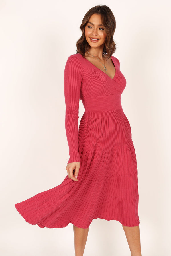 Petal and Pup USA DRESSES Violette Long Sleeve Midi Dress - Berry