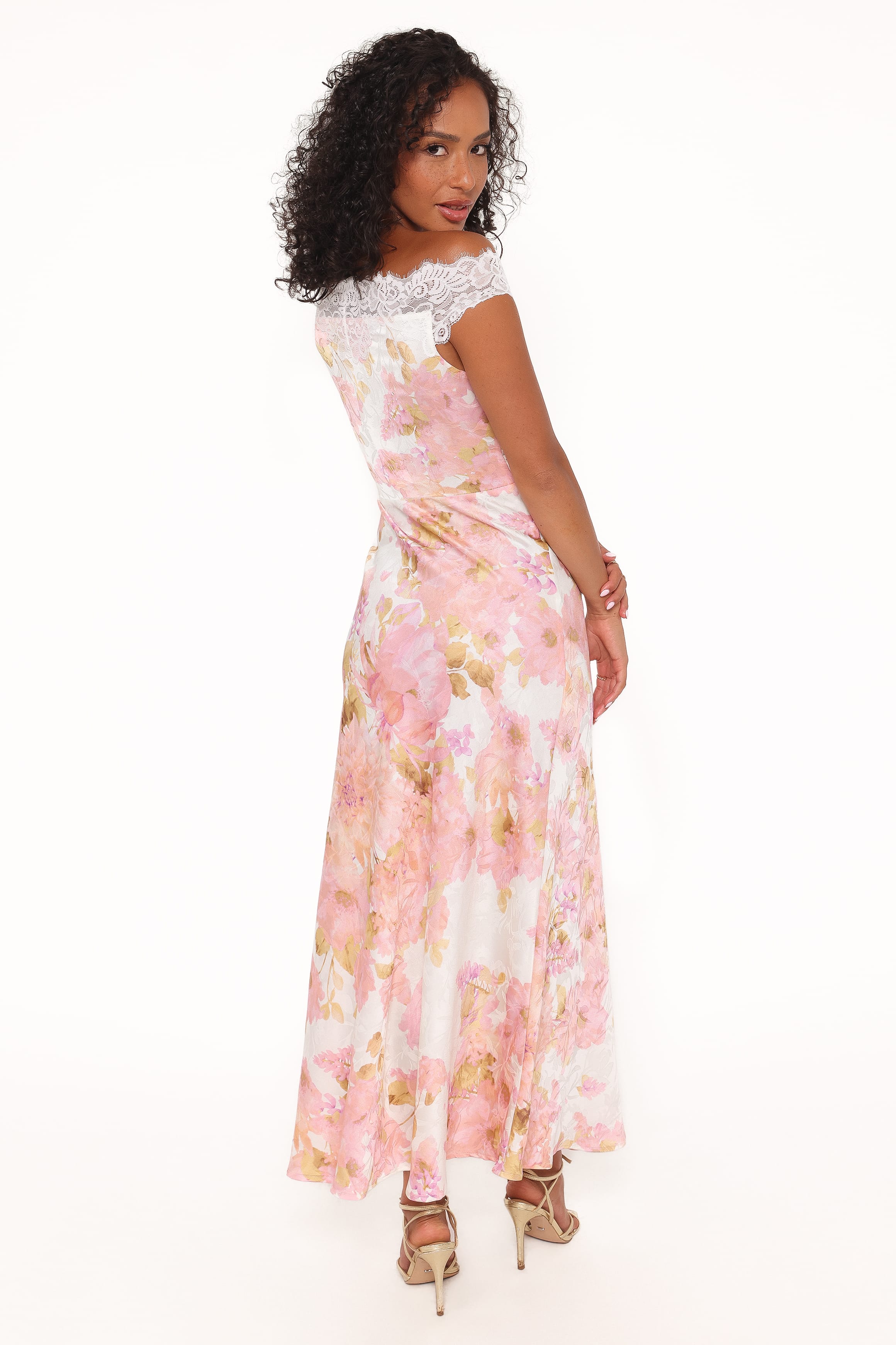 Petal and Pup USA DRESSES Voss Off Shoulder Lace Maxi Dress - Pink Floral