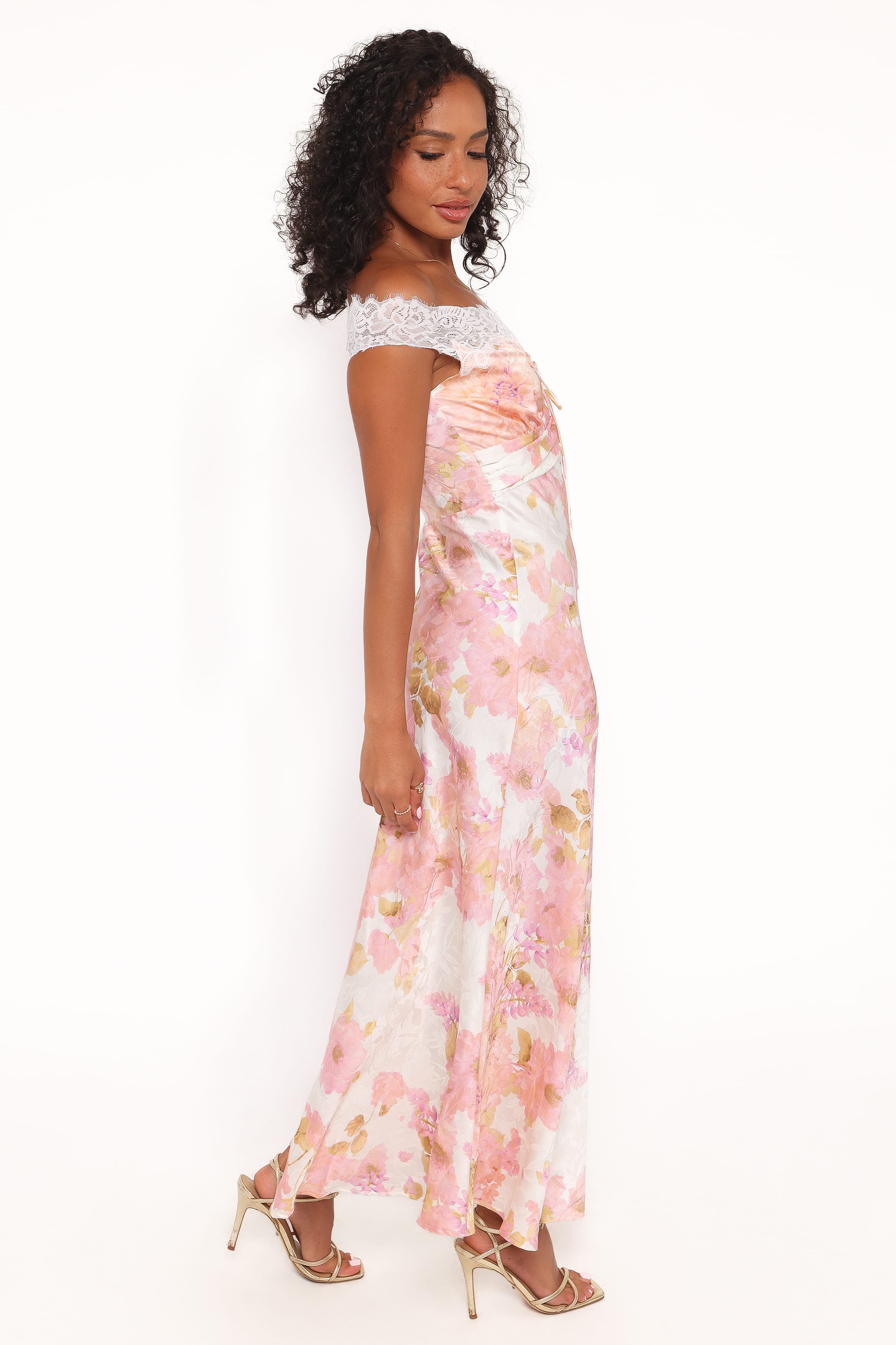 Petal and Pup USA DRESSES Voss Off Shoulder Lace Maxi Dress - Pink Floral