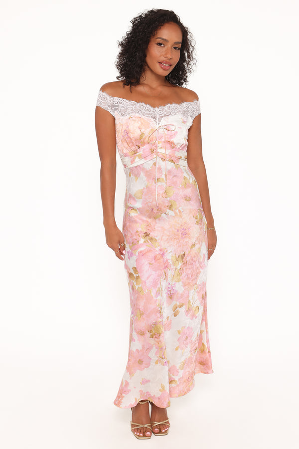 Petal and Pup USA DRESSES Voss Off Shoulder Lace Maxi Dress - Pink Floral