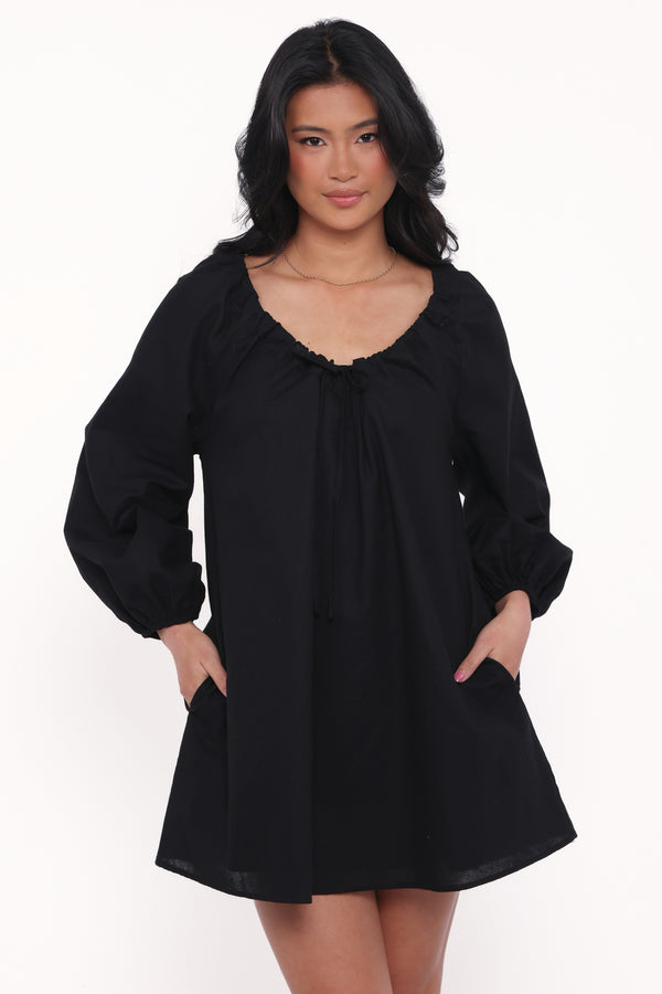 Petal and Pup USA DRESSES Walker Smock Mini Dress - Black (Hold for Amazon)