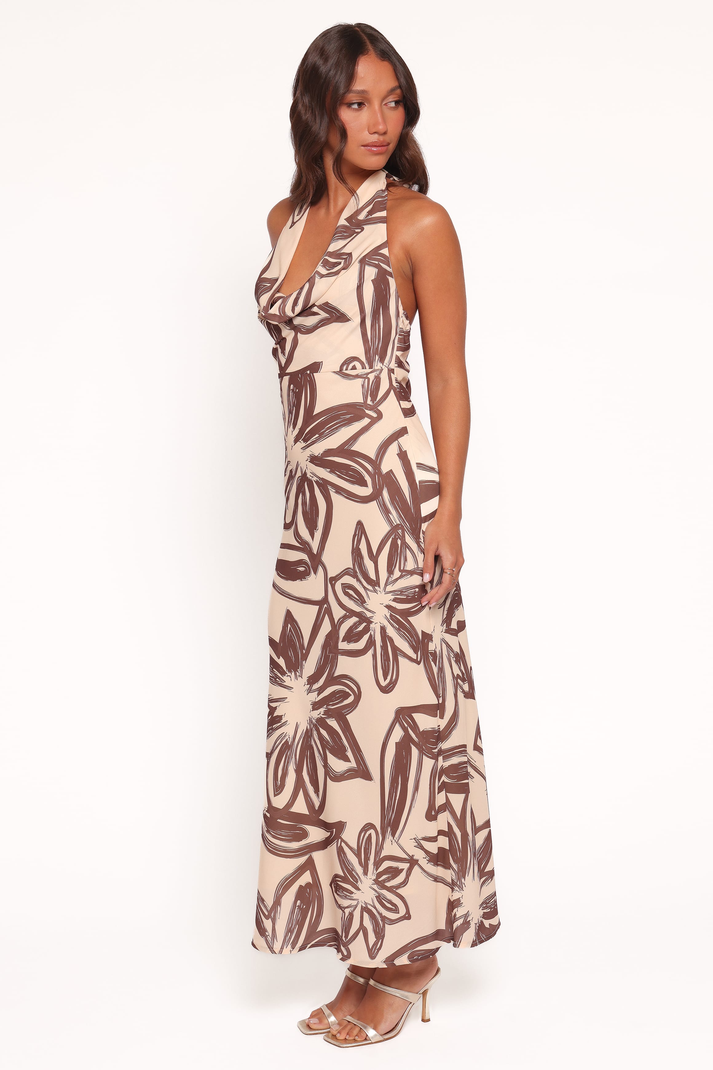 Petal and Pup USA DRESSES Warner Halter Dress - Cream/Brown (Hold for Rack)