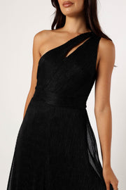 Petal and Pup USA DRESSES Watson One Shoulder Maxi Dress - Black Sparkle