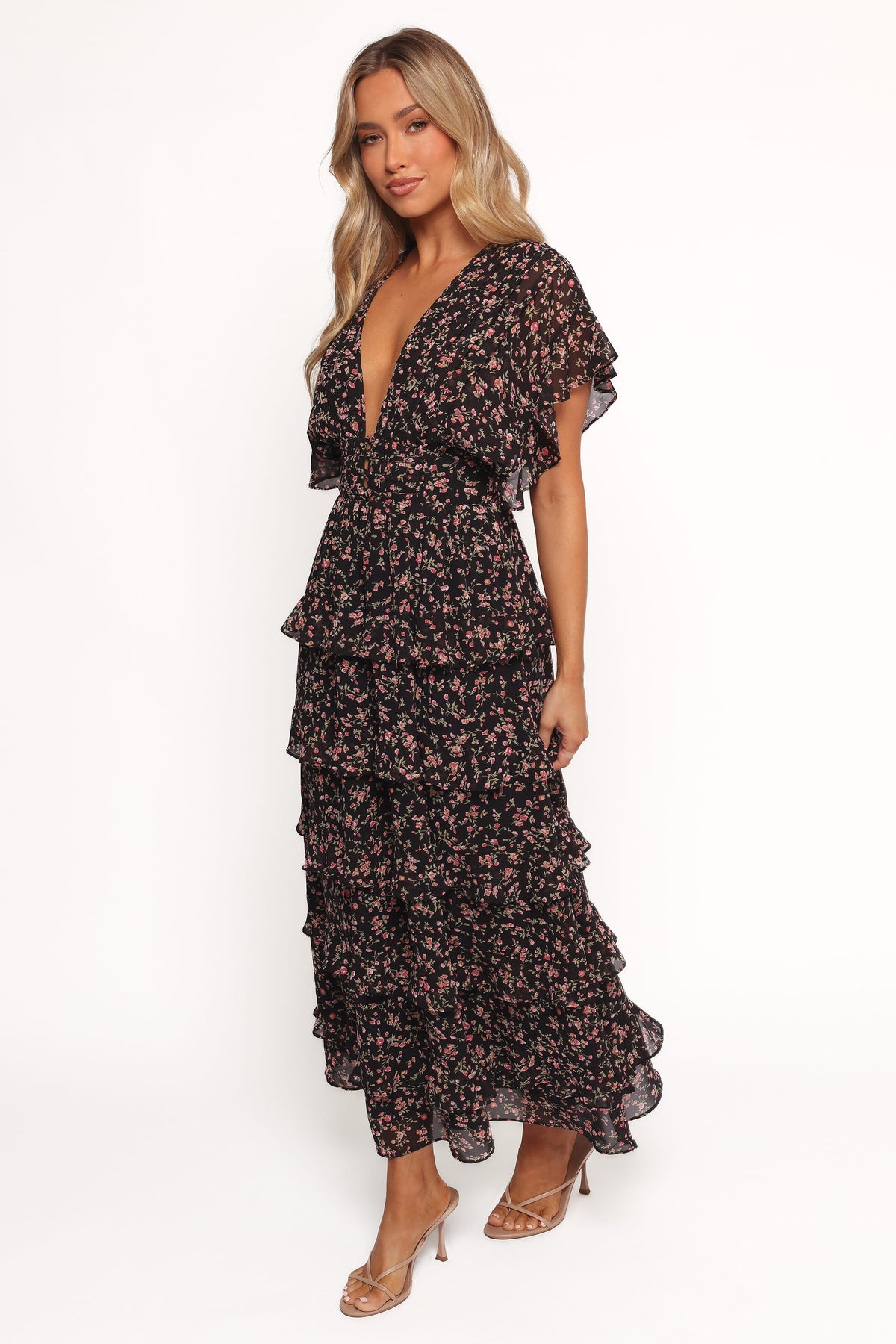 black dress ruffle Petal and Pup Women's Wendi Ruffle Dress