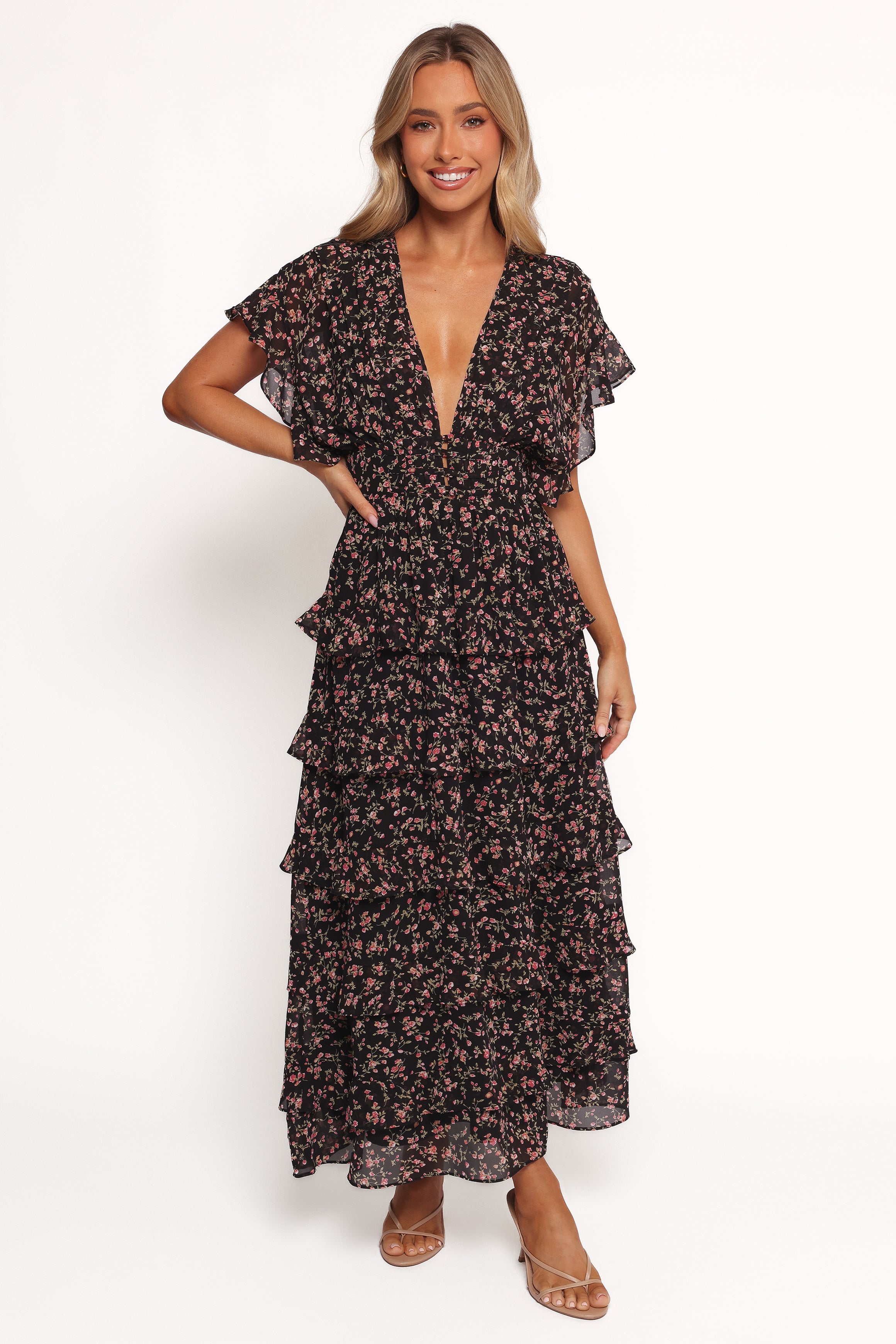 Petal and Pup USA DRESSES Wendi Ruffle Dress - Black Floral