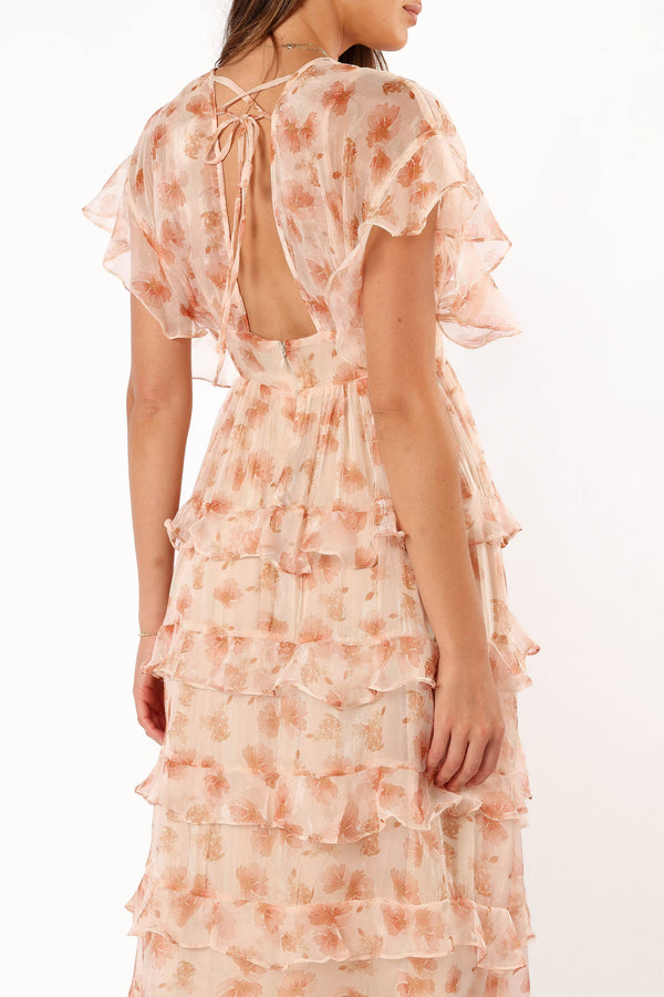 Petal and Pup USA DRESSES Wendi Ruffle Dress - Dark Peach Floral