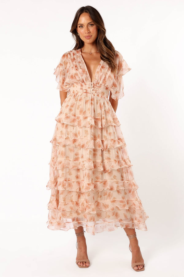 Petal and Pup USA DRESSES Wendi Ruffle Dress - Dark Peach Floral