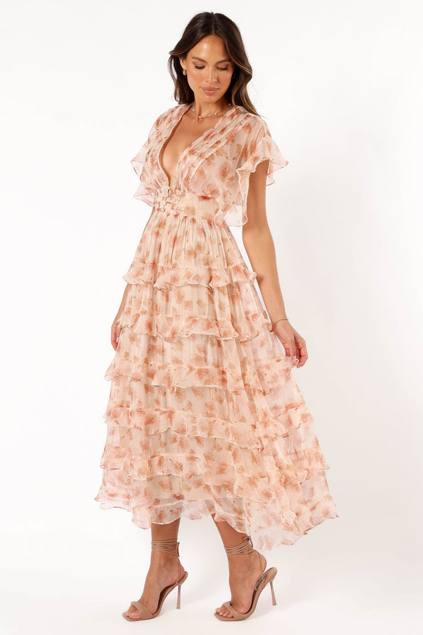 Petal and Pup USA DRESSES Wendi Ruffle Dress - Dark Peach Floral