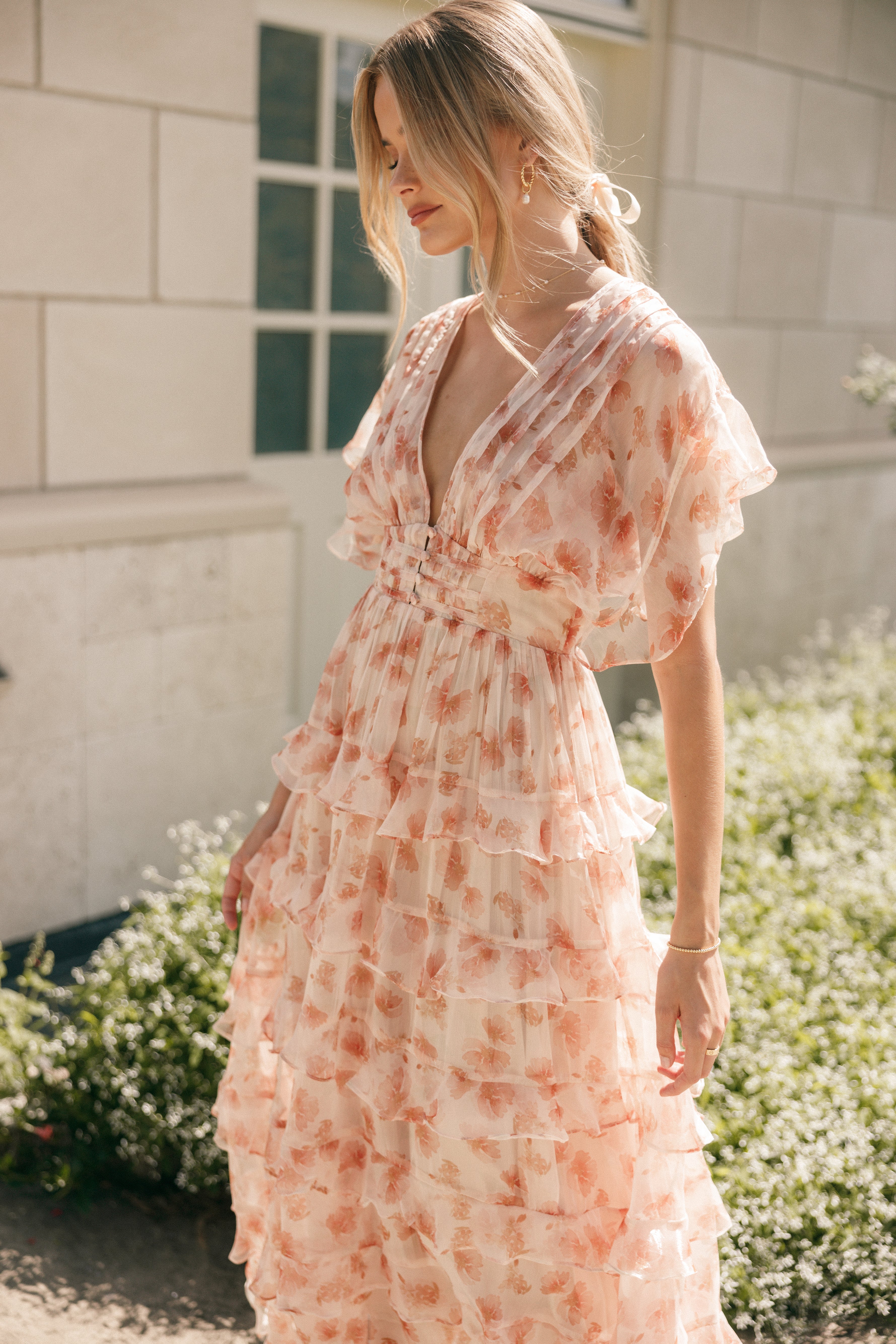 Wendi Ruffle Dress - Dark Peach Floral - Petal \u0026 Pup USA