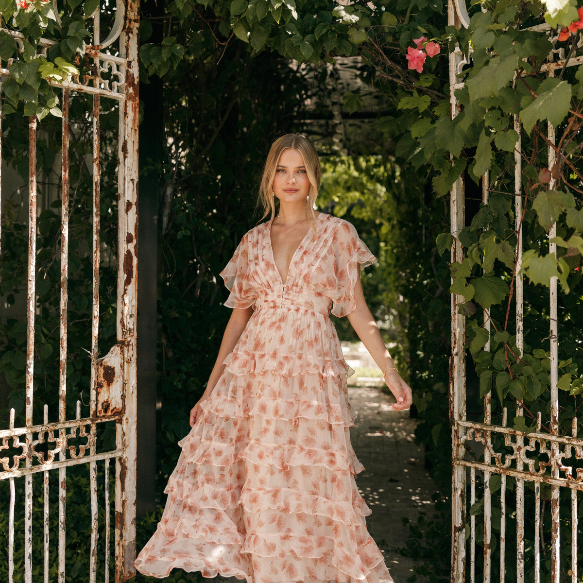 chinese dress ladies Wendi Ruffle Dress - Dark Peach Floral