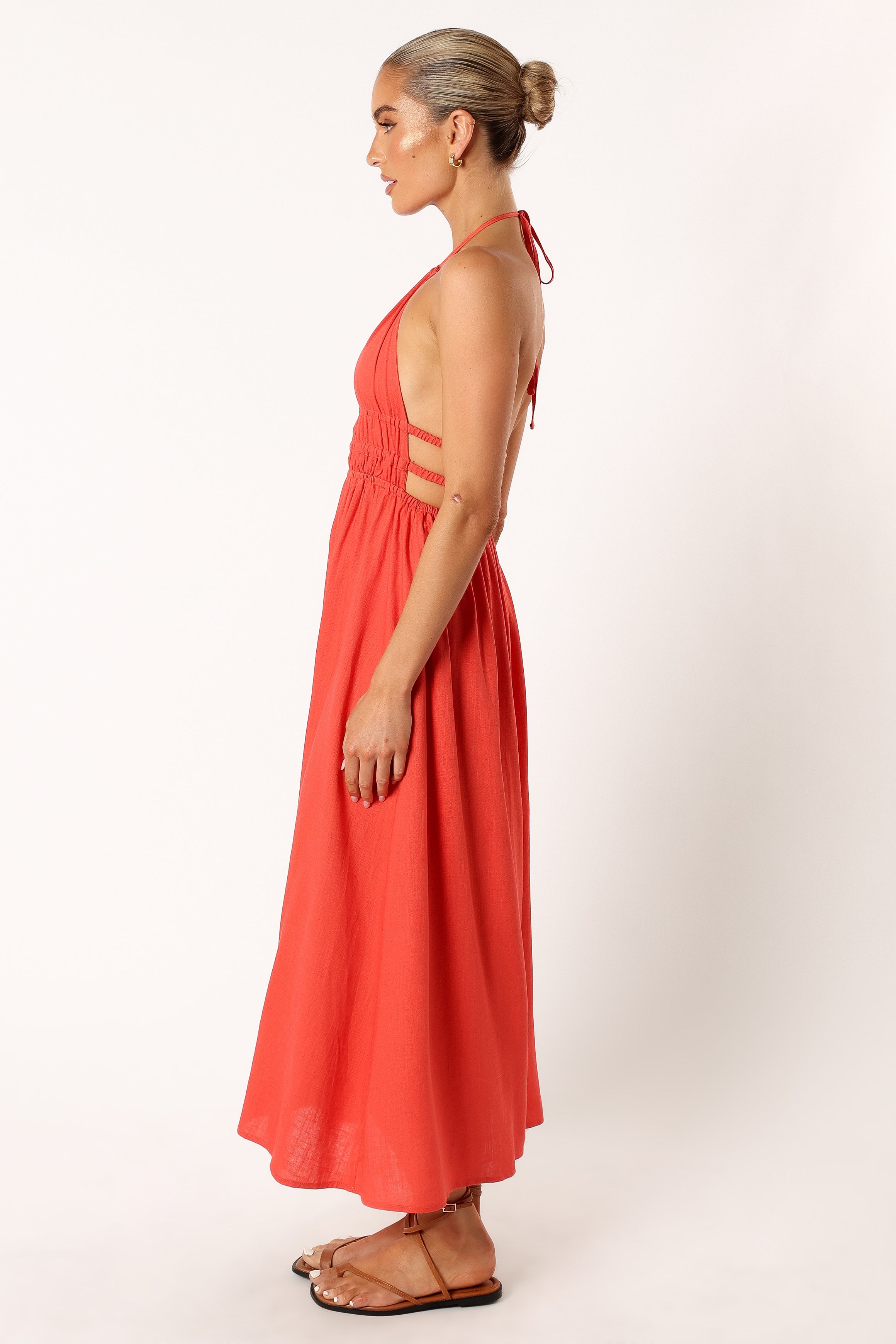 Coral red maxi dress sales