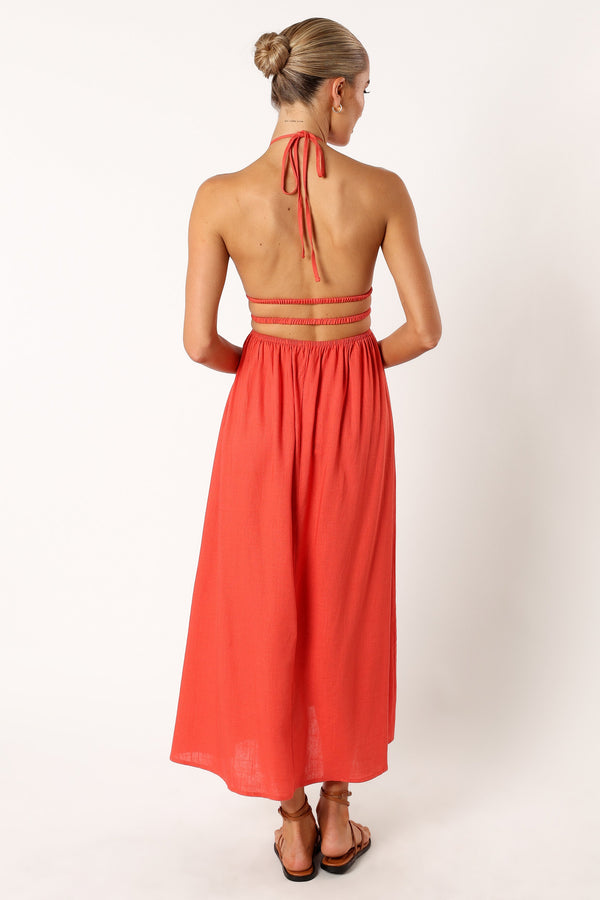 Petal and Pup USA DRESSES Wilder Halterneck Maxi Dress - Coral Red