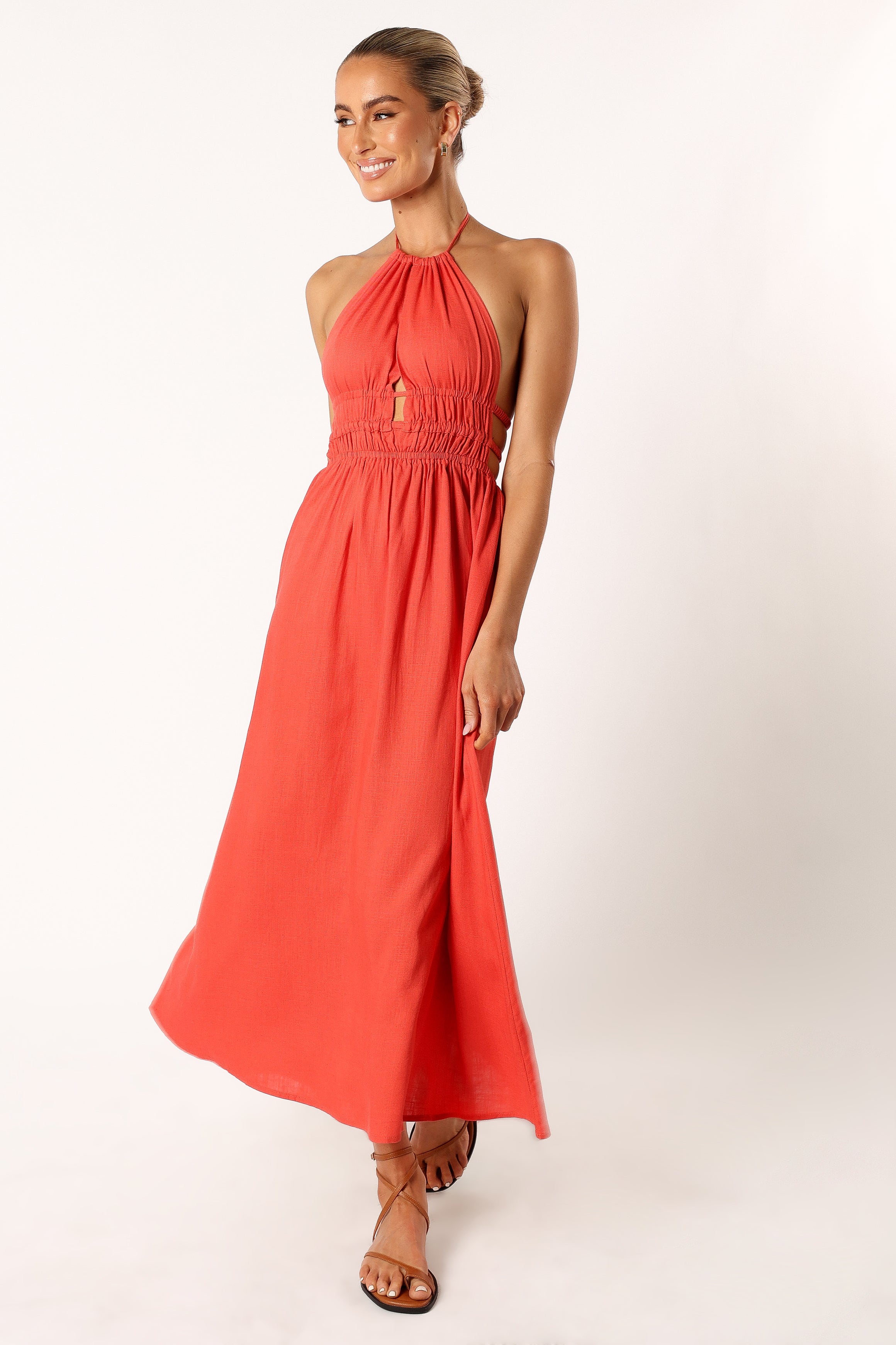 Coral red maxi dress sales