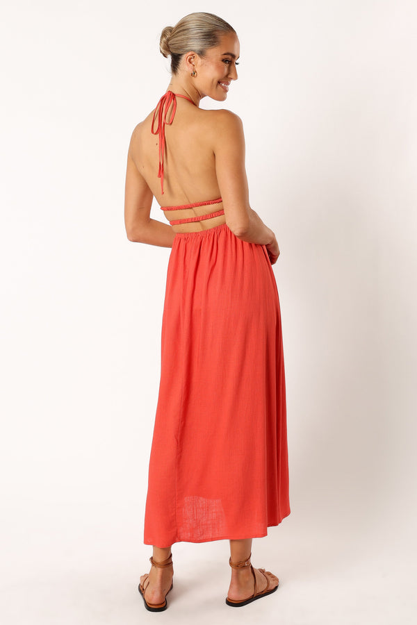 Petal and Pup USA DRESSES Wilder Halterneck Maxi Dress - Coral Red