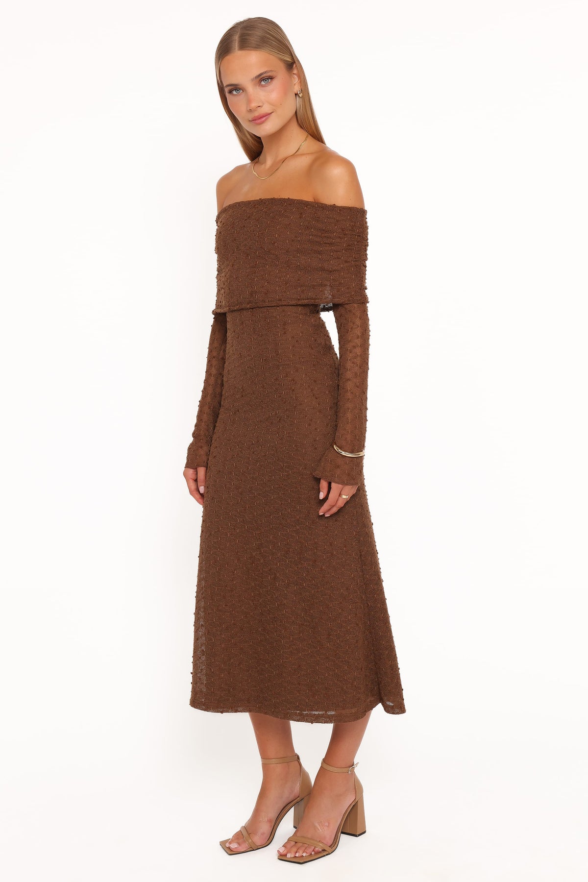 Petal and Pup USA DRESSES Wilma Off Shoulder Dress - Brown
