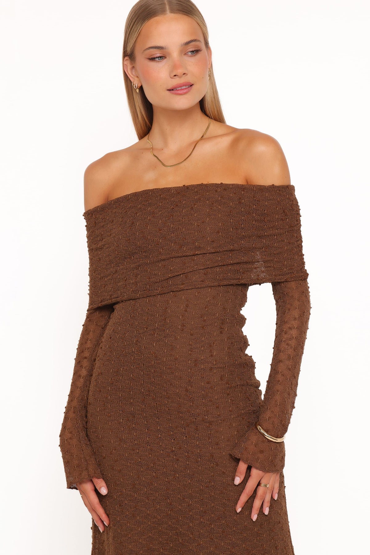 Petal and Pup USA DRESSES Wilma Off Shoulder Dress - Brown