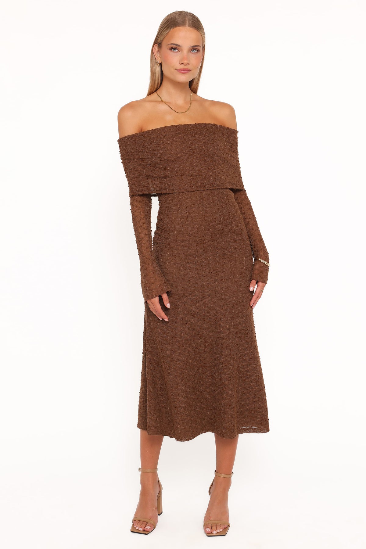 Petal and Pup USA DRESSES Wilma Off Shoulder Dress - Brown