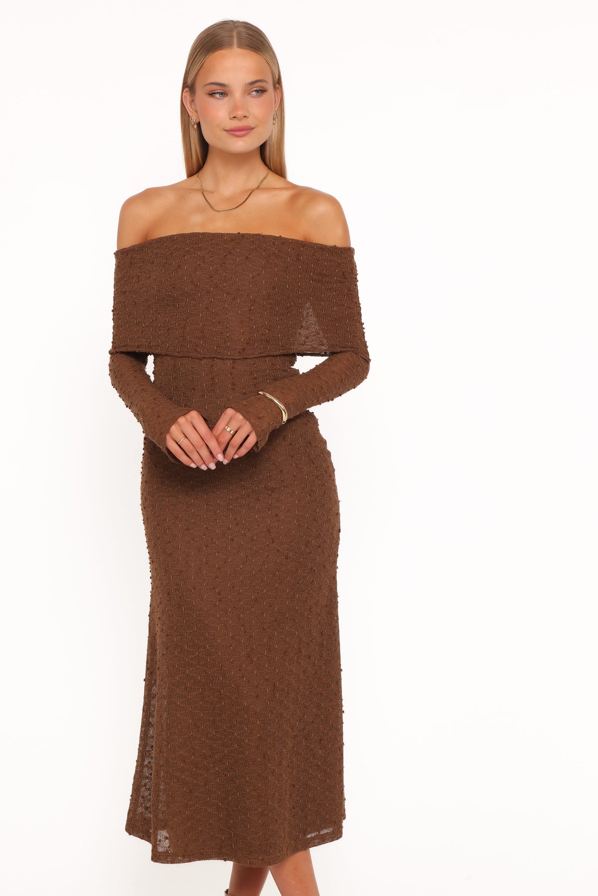 Petal and Pup USA DRESSES Wilma Off Shoulder Dress - Brown