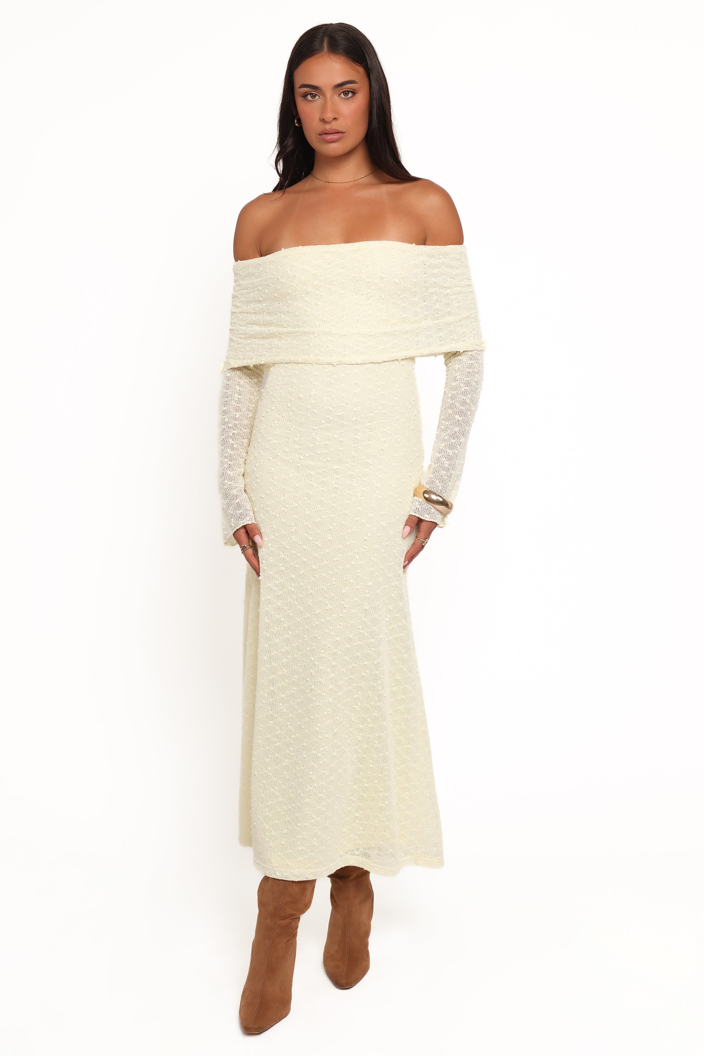 Petal and Pup USA DRESSES Wilma Off Shoulder Dress - Butter Yellow