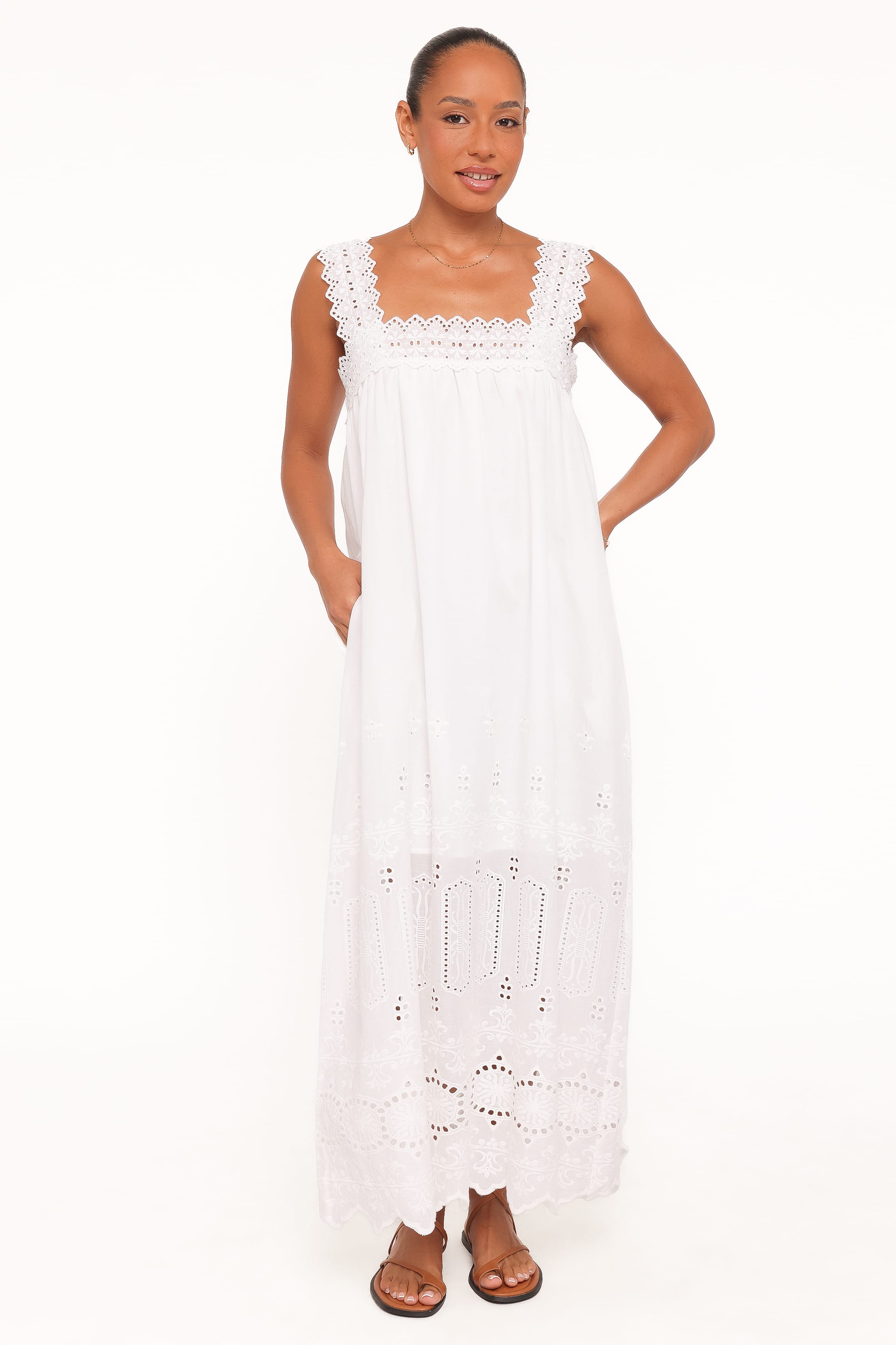 Petal and Pup USA DRESSES Winora Midi Dress - White Broderie