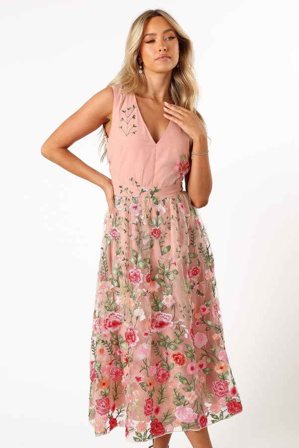 Petal and Pup USA DRESSES Wonderland Midi Dress - Pink Floral