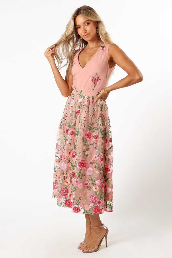 Petal and Pup USA DRESSES Wonderland Midi Dress - Pink Floral