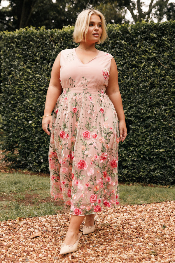 Petal and Pup USA DRESSES Wonderland Midi Dress - Pink Floral