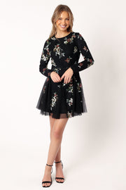 Woodsen Long Sleeve Mini Dress - Black Floral - Petal & Pup USA