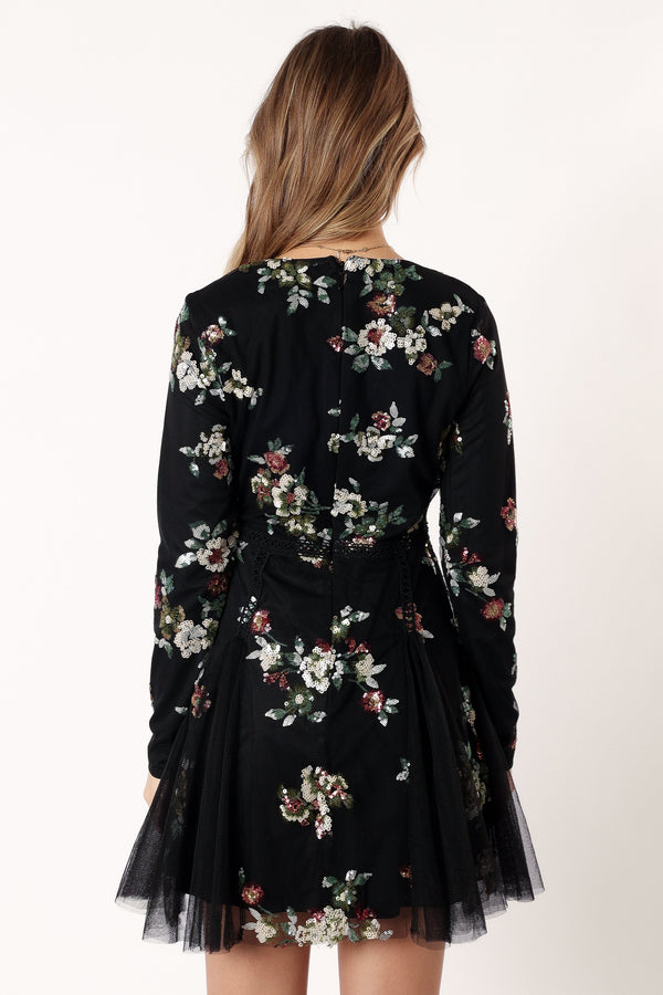 Petal and Pup USA DRESSES Woodsen Long Sleeve Mini Dress - Black Floral