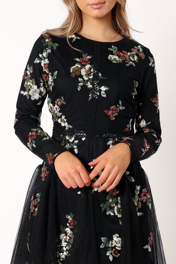 Petal and Pup USA DRESSES Woodsen Long Sleeve Mini Dress - Black Floral