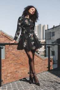 Petal and Pup USA DRESSES Woodsen Long Sleeve Mini Dress - Black Floral