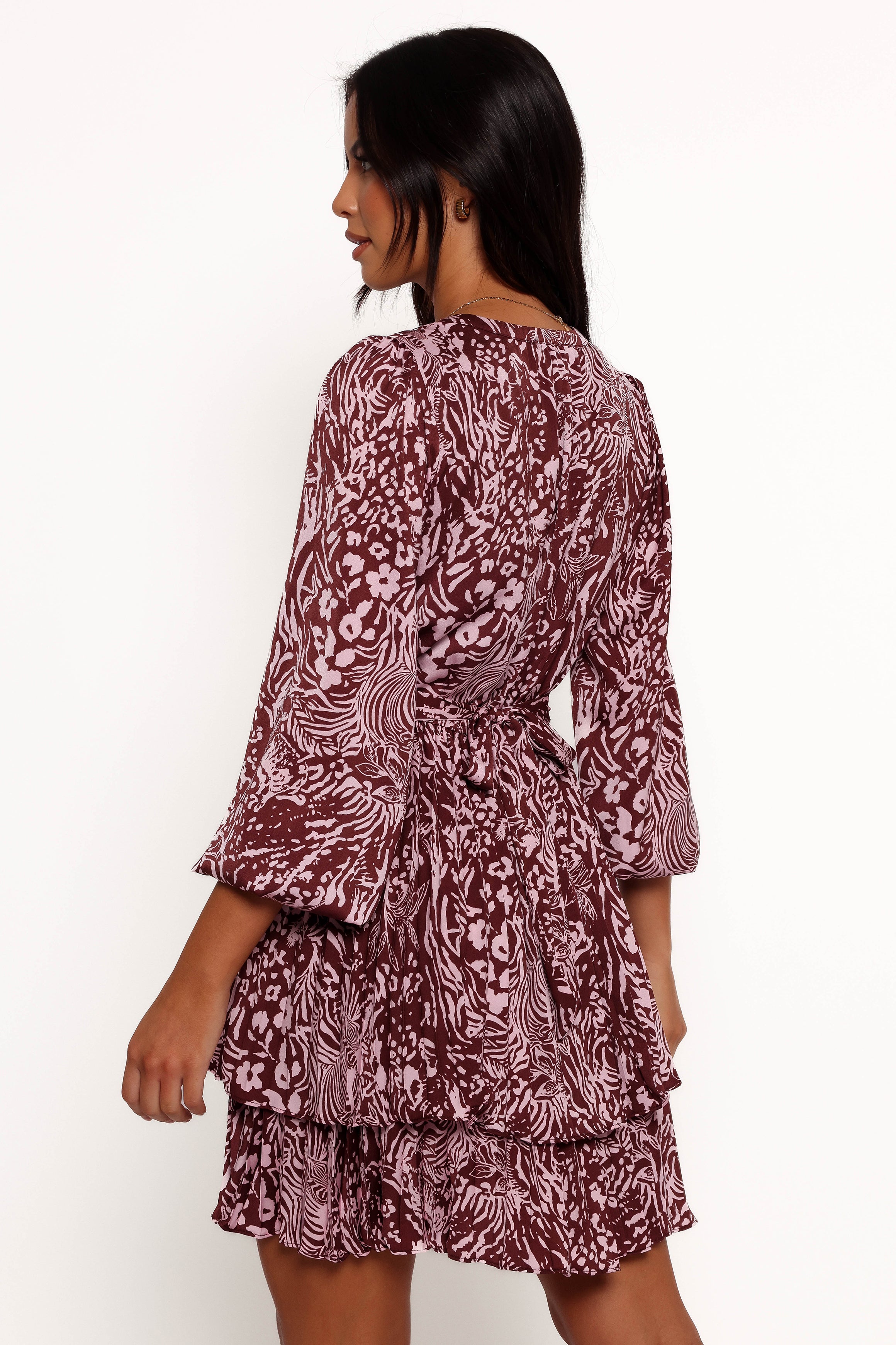 Petal and Pup USA DRESSES Wrenley Long Sleeve Mini Dress - Chocolate/Pink