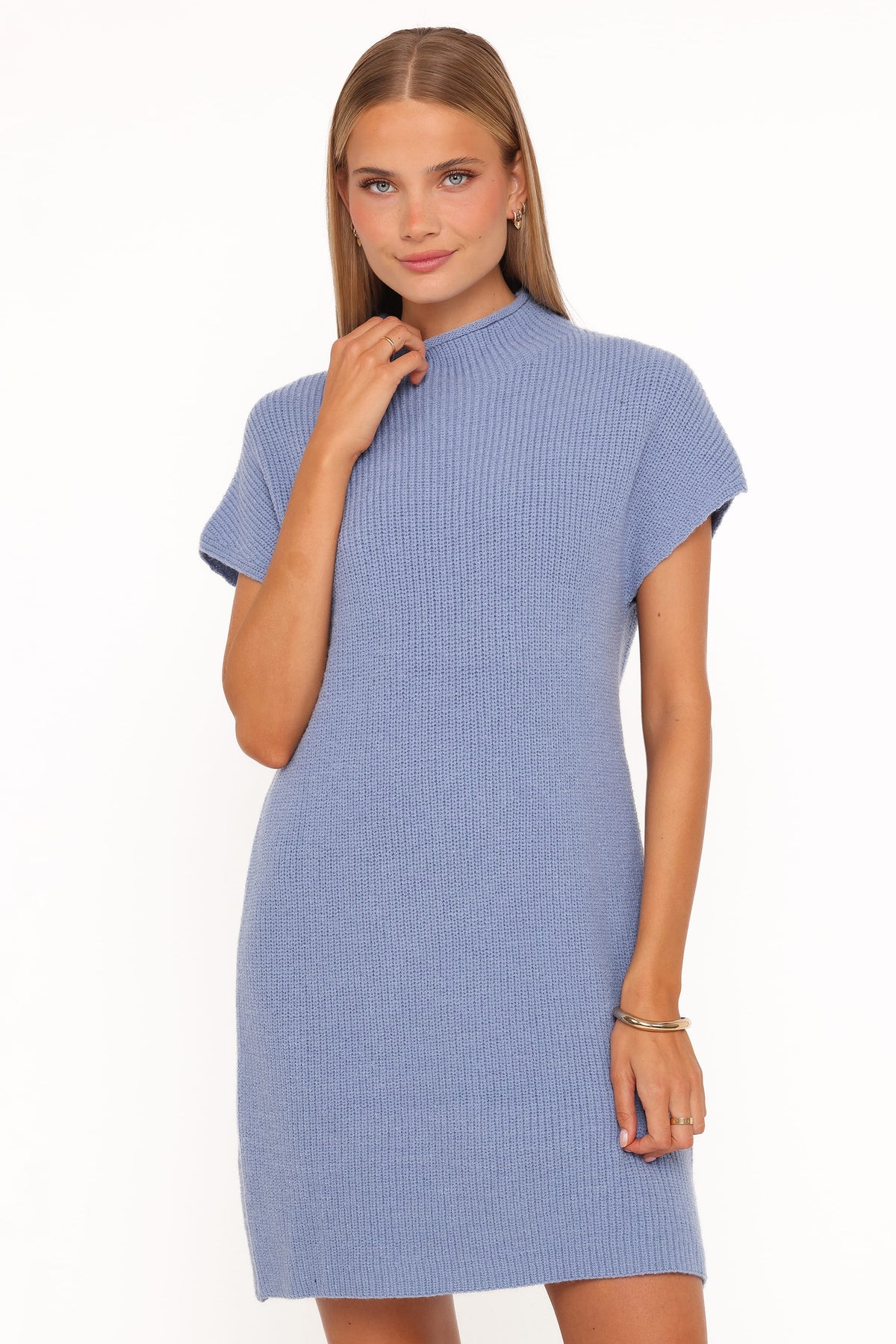 Petal and Pup USA DRESSES Wright Knit Mini Dress - Dusty Blue