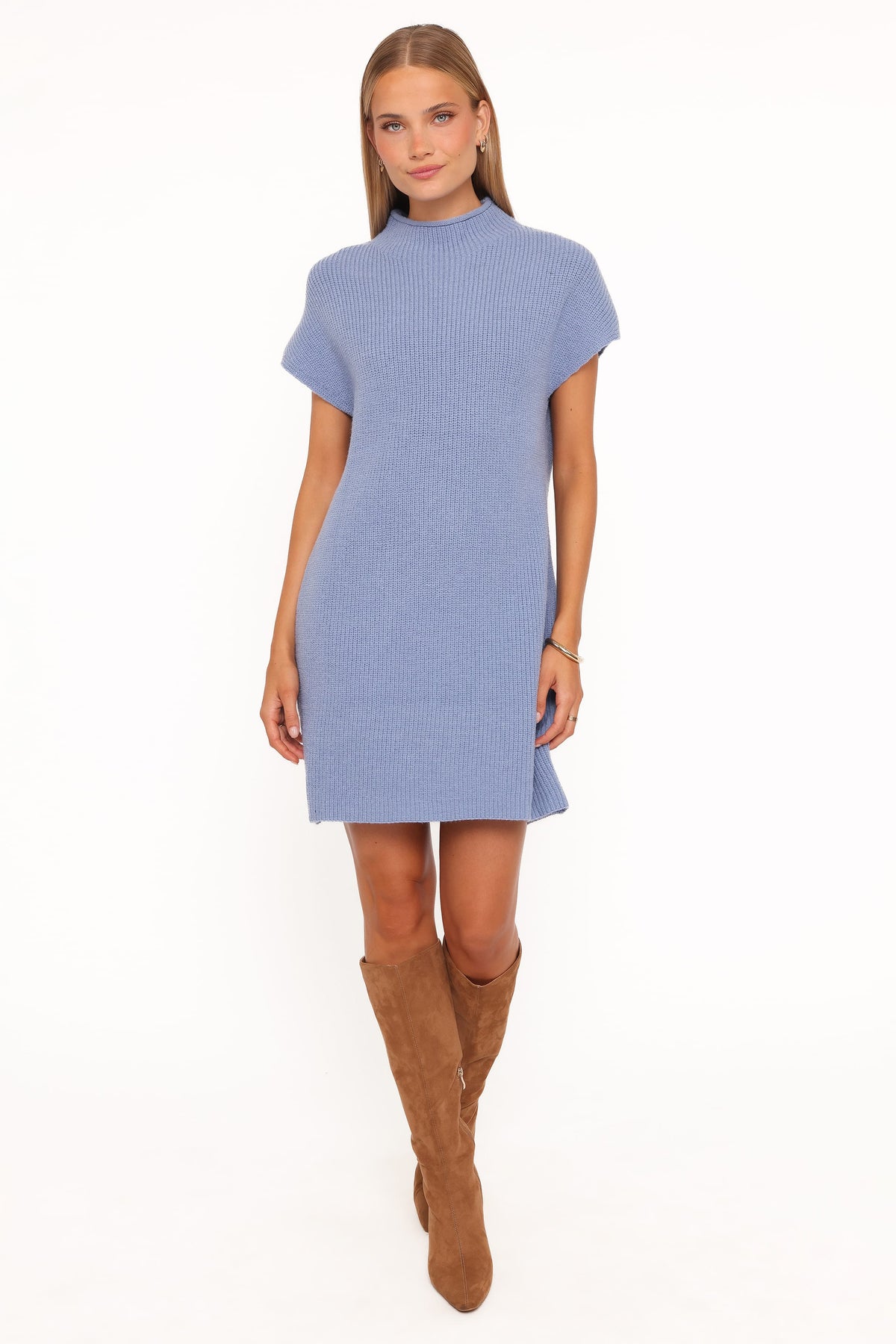 Petal and Pup USA DRESSES Wright Knit Mini Dress - Dusty Blue