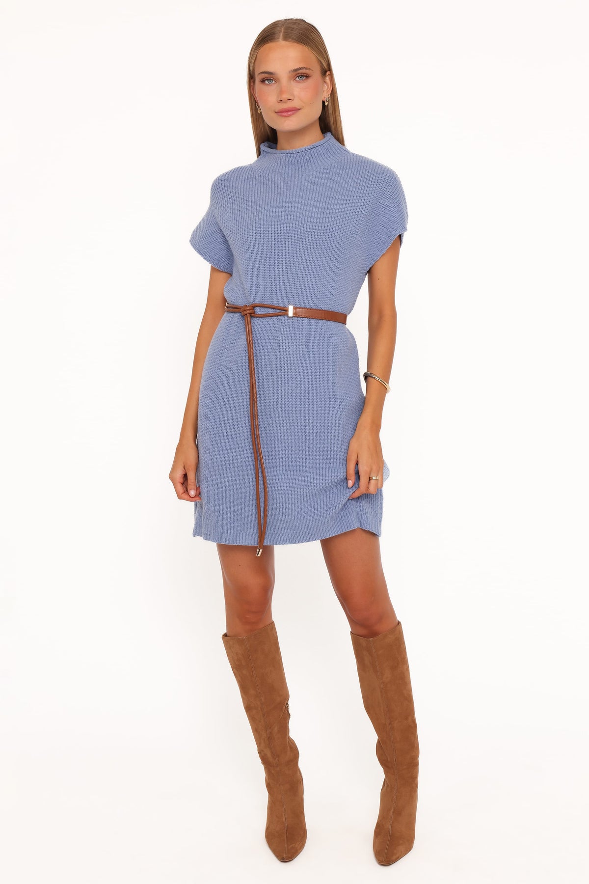 Petal and Pup USA DRESSES Wright Knit Mini Dress - Dusty Blue