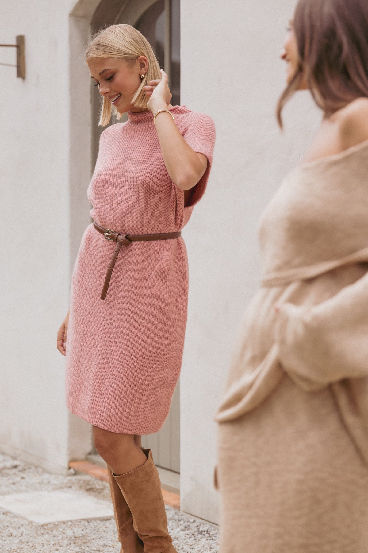 pink knit mini dress Petal and Pup Women's Wright gold finish