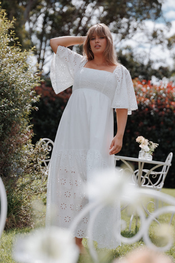 Clo Puff Sleeve Midi Dress - White