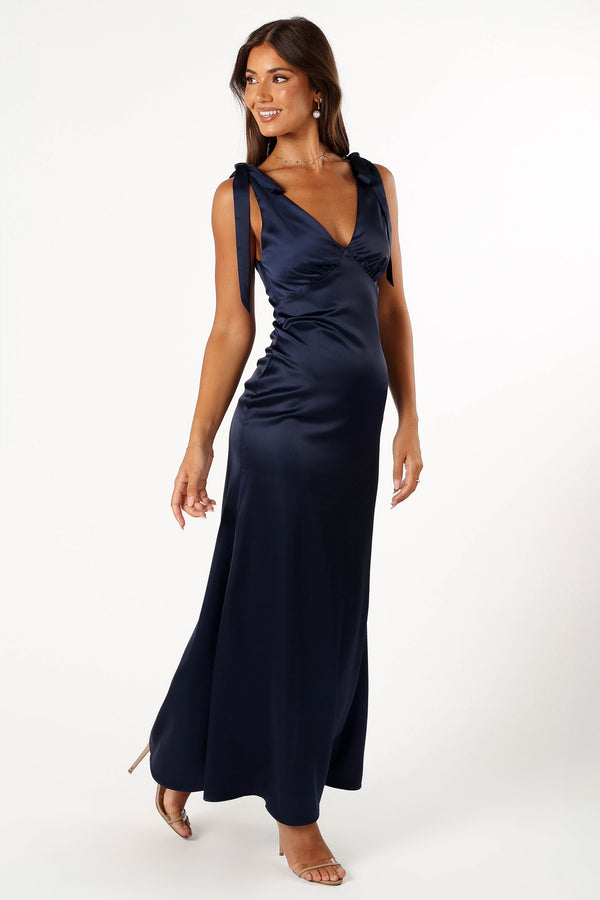 Petal and Pup USA DRESSES Xavier Bow Shoulder Maxi Dress - Navy