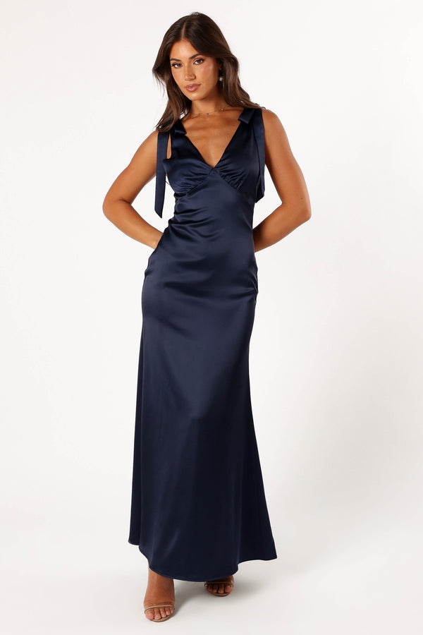 Petal and Pup USA DRESSES Xavier Bow Shoulder Maxi Dress - Navy