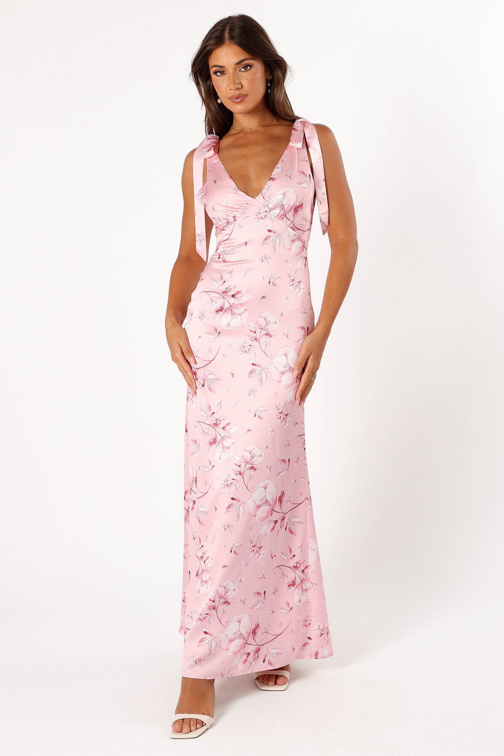 Petal and Pup USA DRESSES Xavier Bow Shoulder Maxi Dress - Pink Floral