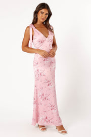 Petal and Pup USA DRESSES Xavier Bow Shoulder Maxi Dress - Pink Floral