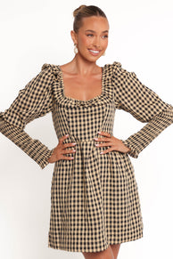 Petal and Pup USA DRESSES Xenia Mini Dress - Black/Beige Gingham (Hold for Rack)